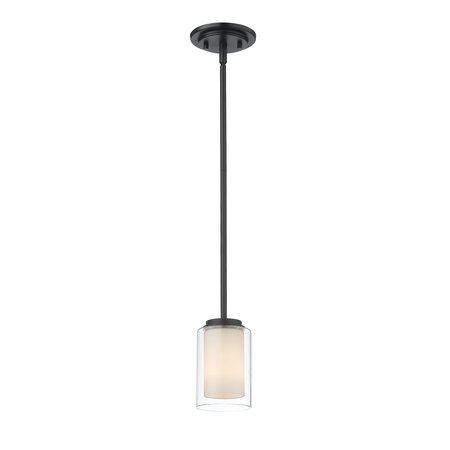 Z-LITE Willow 1 Light Mini Pendant, Matte Black, Inner White & Outer Clear 426MP-MB